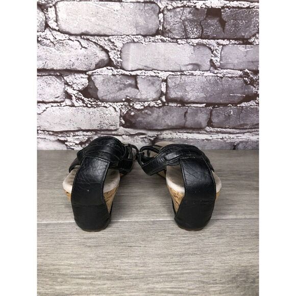 Patagonia Black Leather Ankle Strap Cork Wedge Sandals Women’s Sz 6.5M US/37EU - Picture 4 of 16